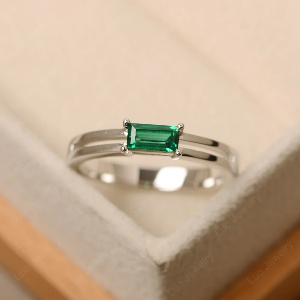 Emerald Split Shank Baguette Ring