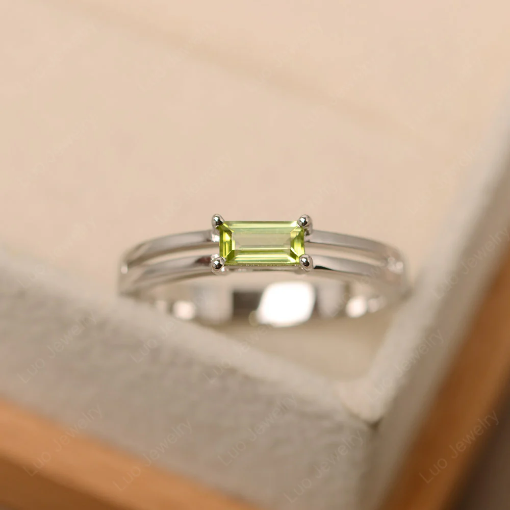 Peridot Split Shank Baguette Ring