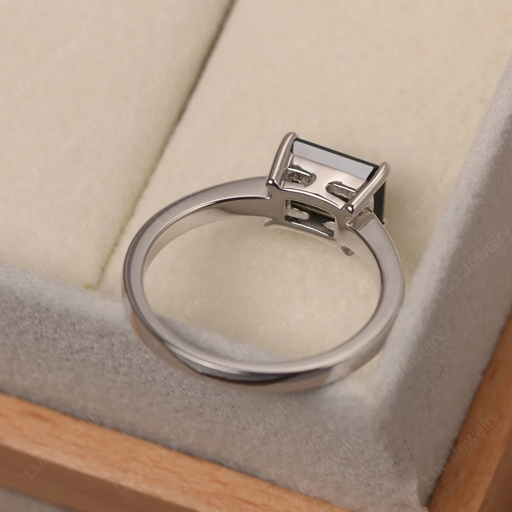 Horizontal Emerald Cut Black Spinel Solitaire Ring - Image 4