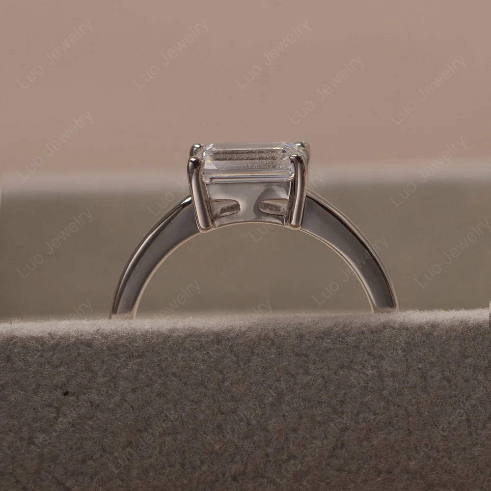 Horizontal Emerald Cut Cubic Zirconia Solitaire Ring - Image 5