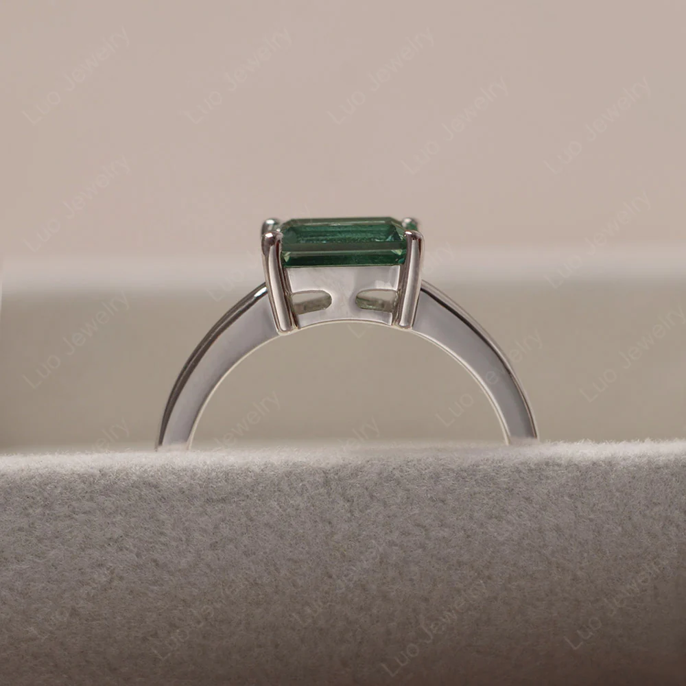 Horizontal Emerald Cut Green Sapphire Solitaire Ring - Image 4