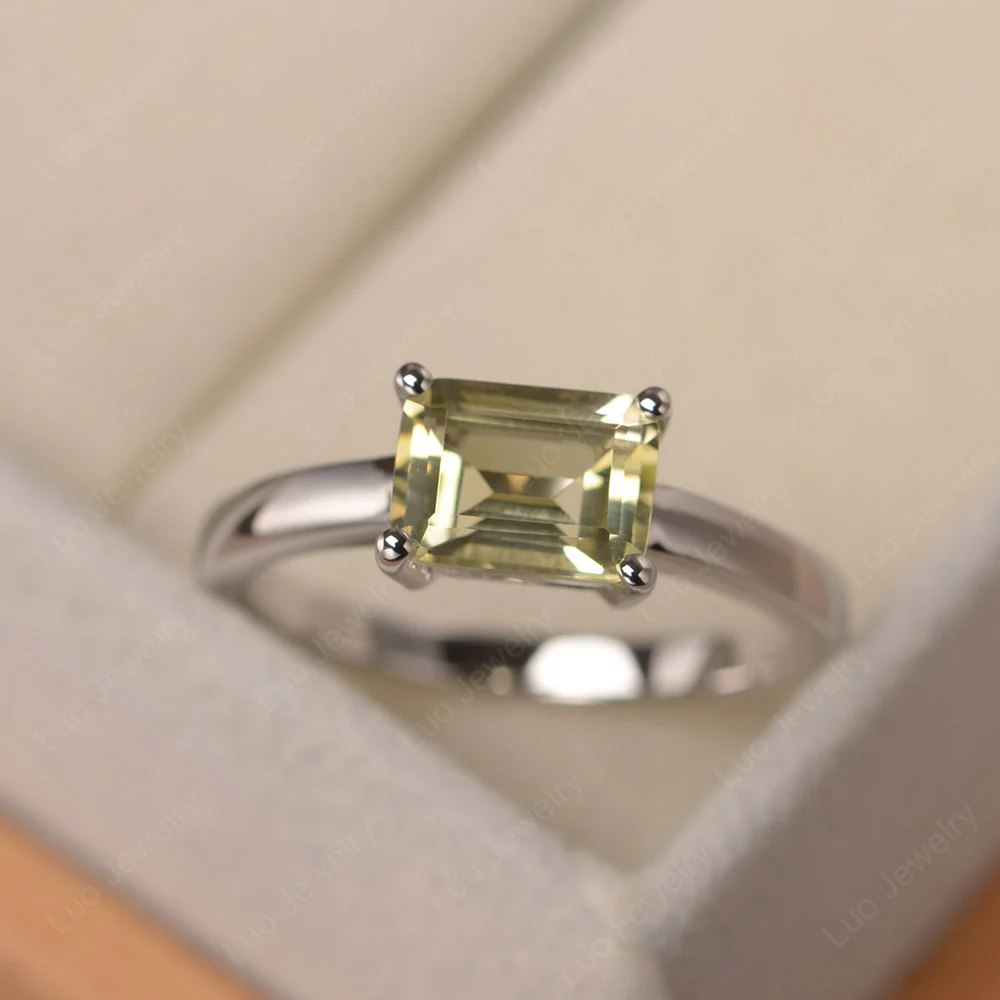 Horizontal Emerald Cut Lemon Quartz Solitaire Ring - Image 3