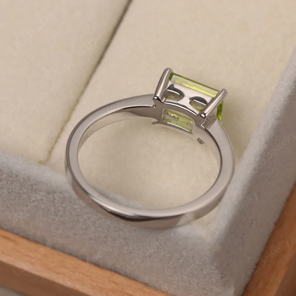 Horizontal Emerald Cut Peridot Solitaire Ring - Image 5