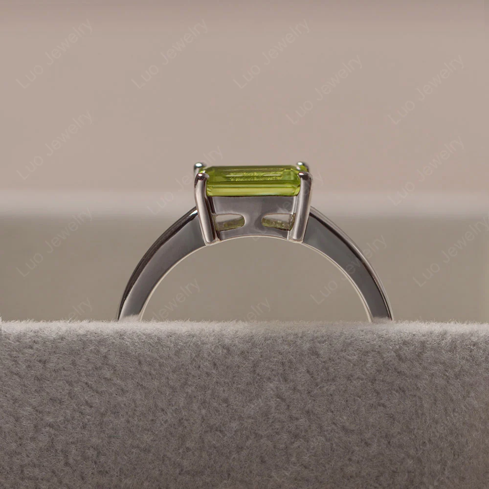 Horizontal Emerald Cut Peridot Solitaire Ring - Image 6