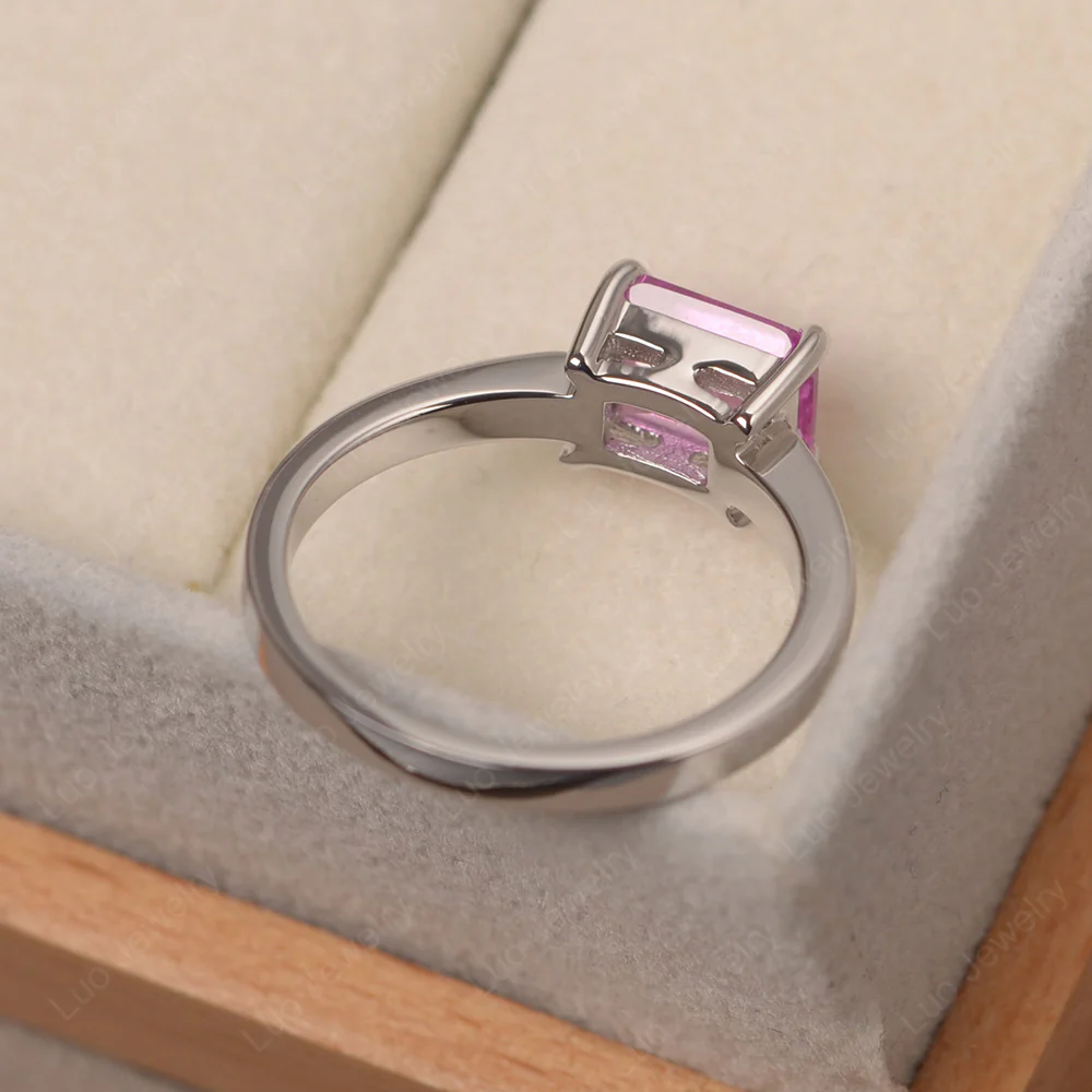 Horizontal Emerald Cut Pink Sapphire Solitaire Ring - Image 4
