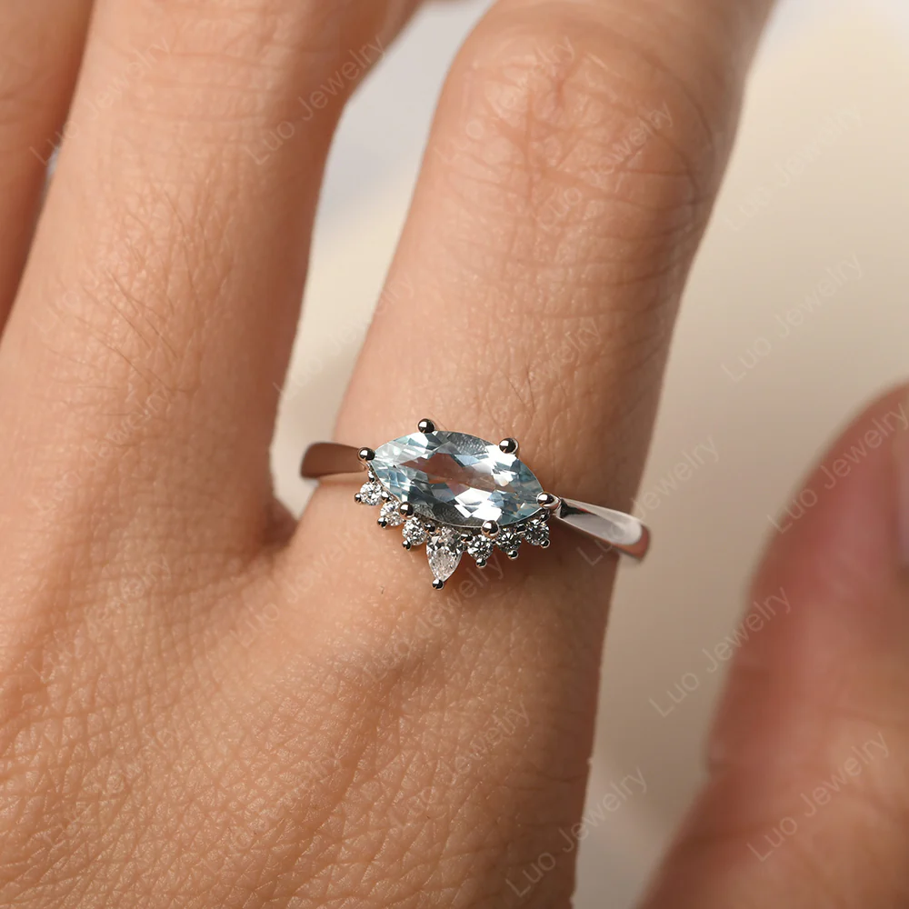 Horizontal Marquise Aquamarine Ring - Image 5