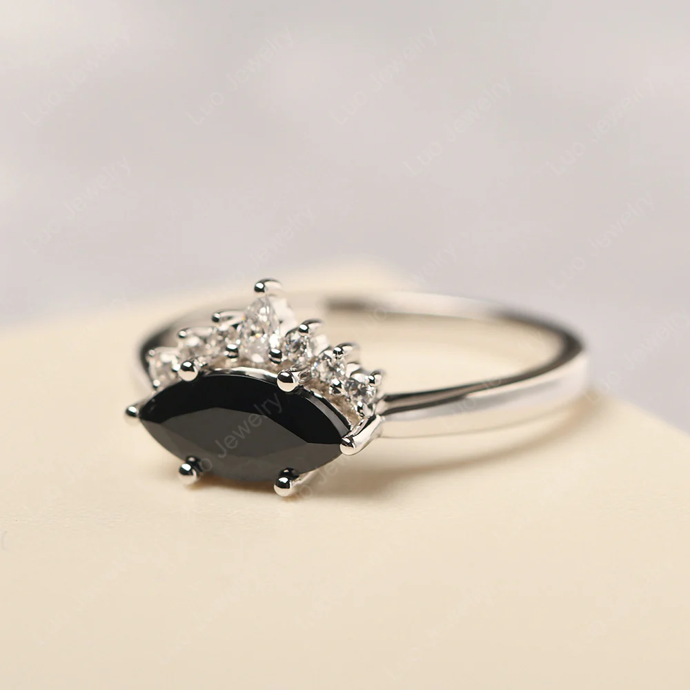 Horizontal Marquise Black Spinel Ring - Image 2