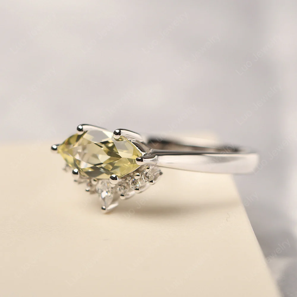 Horizontal Marquise Lemon Quartz Ring - Image 2