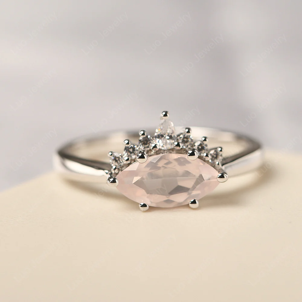 Horizontal Marquise Rose Quartz Ring