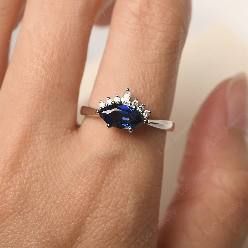 Horizontal Marquise Sapphire Ring - Image 6