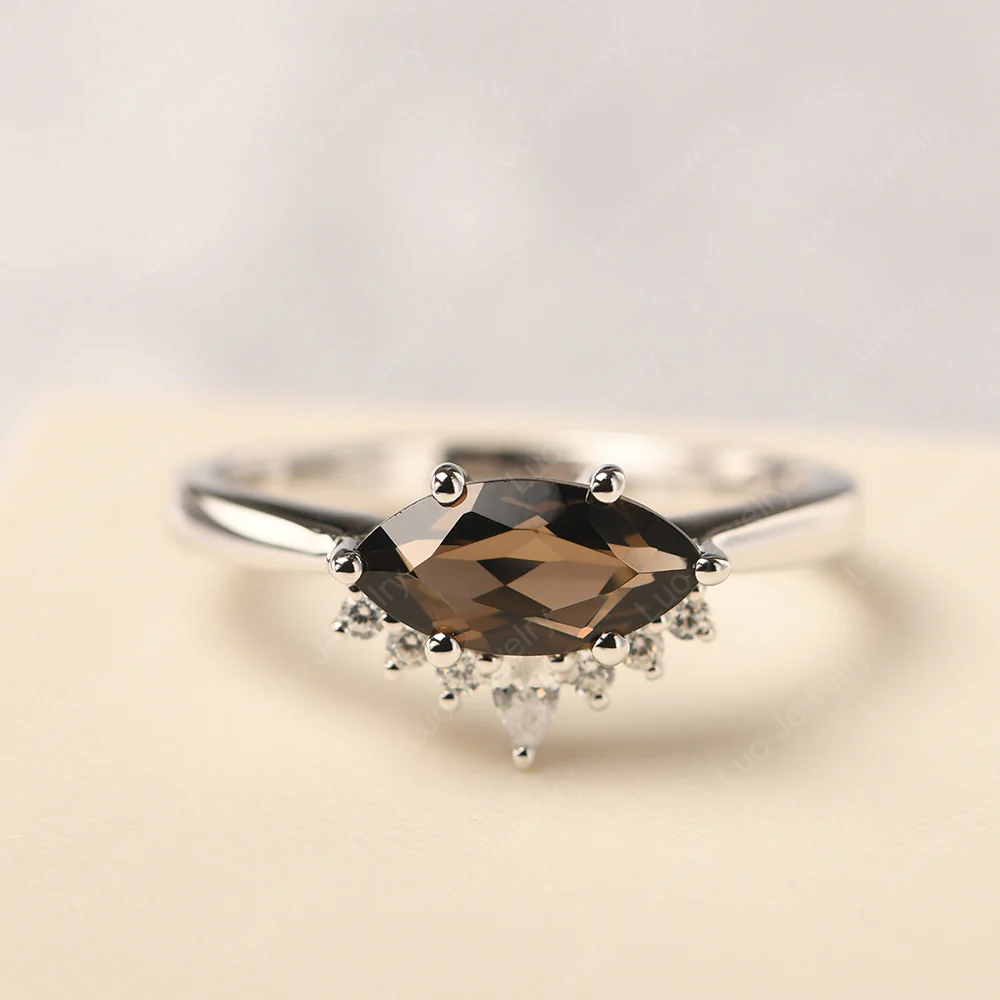Horizontal Marquise Smoky Quartz Ring