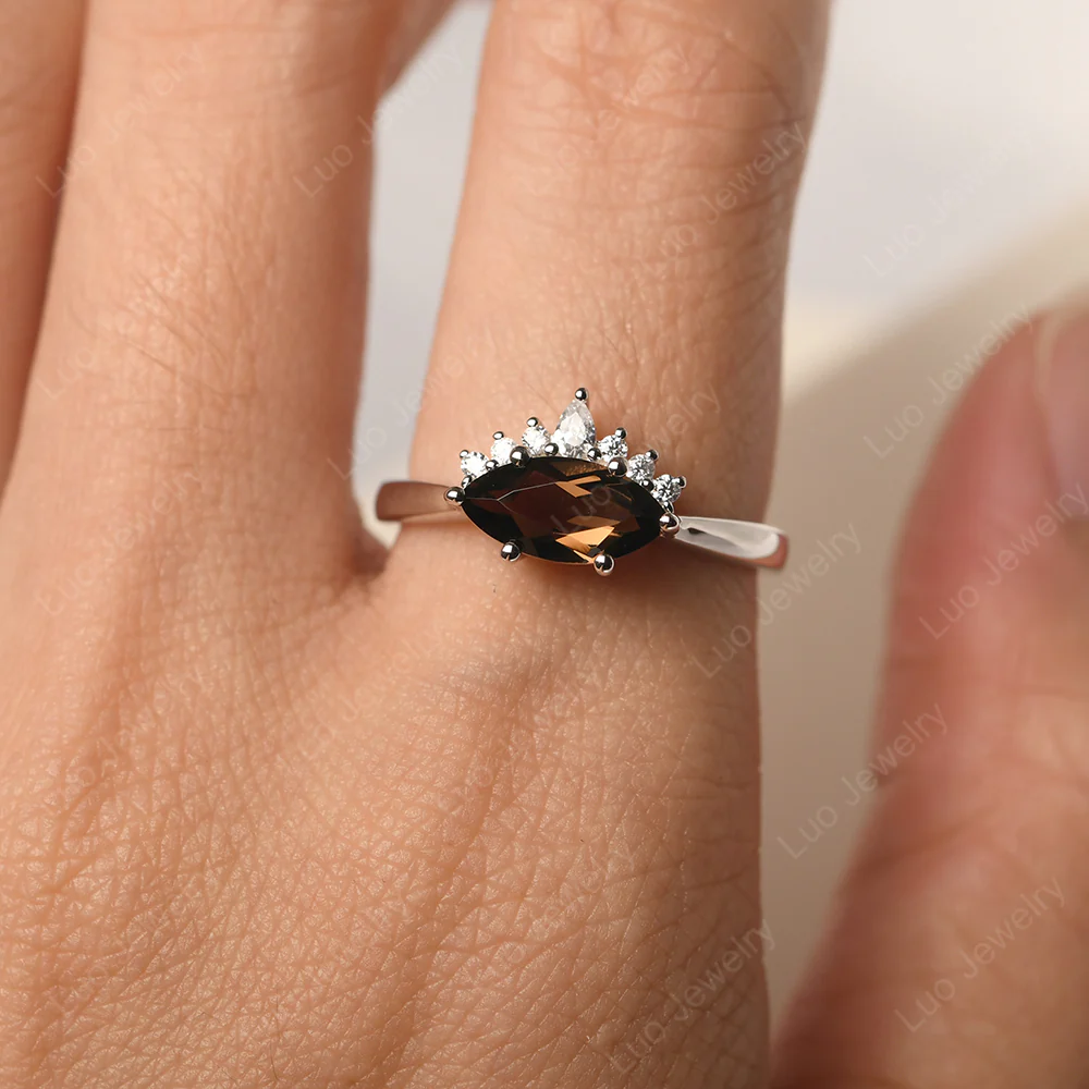 Horizontal Marquise Smoky Quartz Ring - Image 5