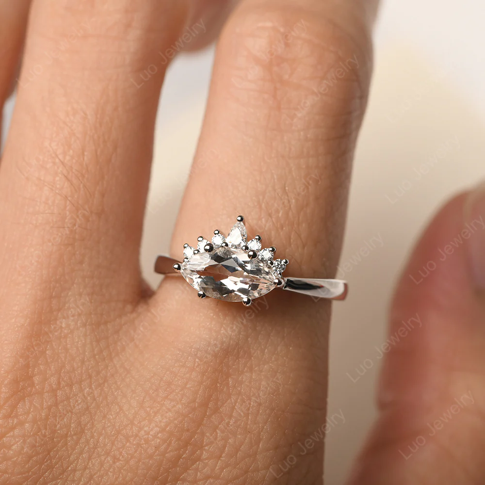 Horizontal Marquise White Topaz Ring - Image 5
