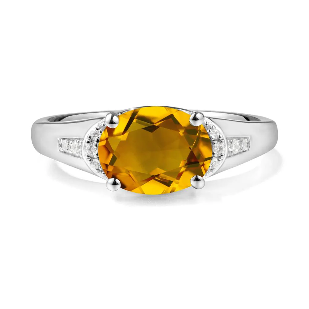 Horizontal  Oval Citrine Ring