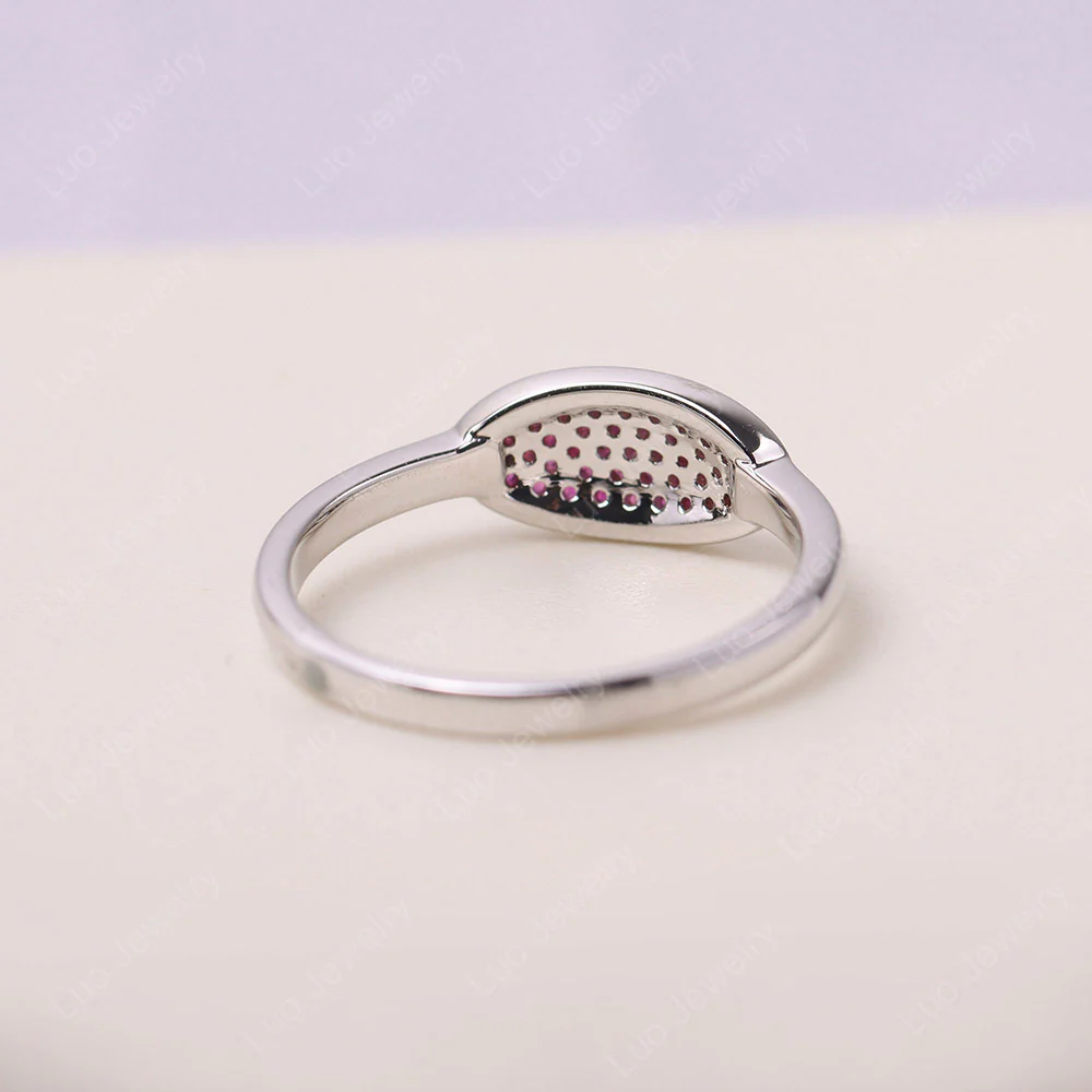 Horizontal Oval Shape Ruby Pave Ring - Image 3