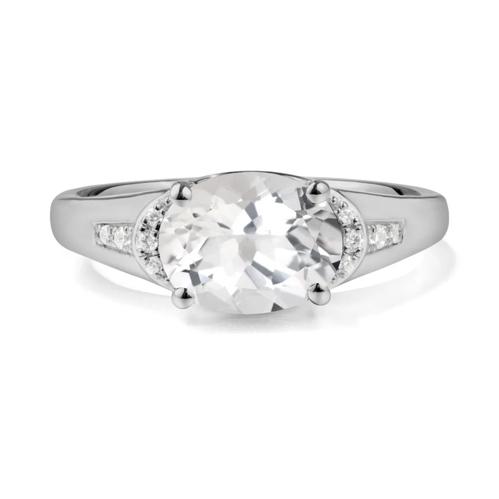 Horizontal  Oval White Topaz Ring - Image 5
