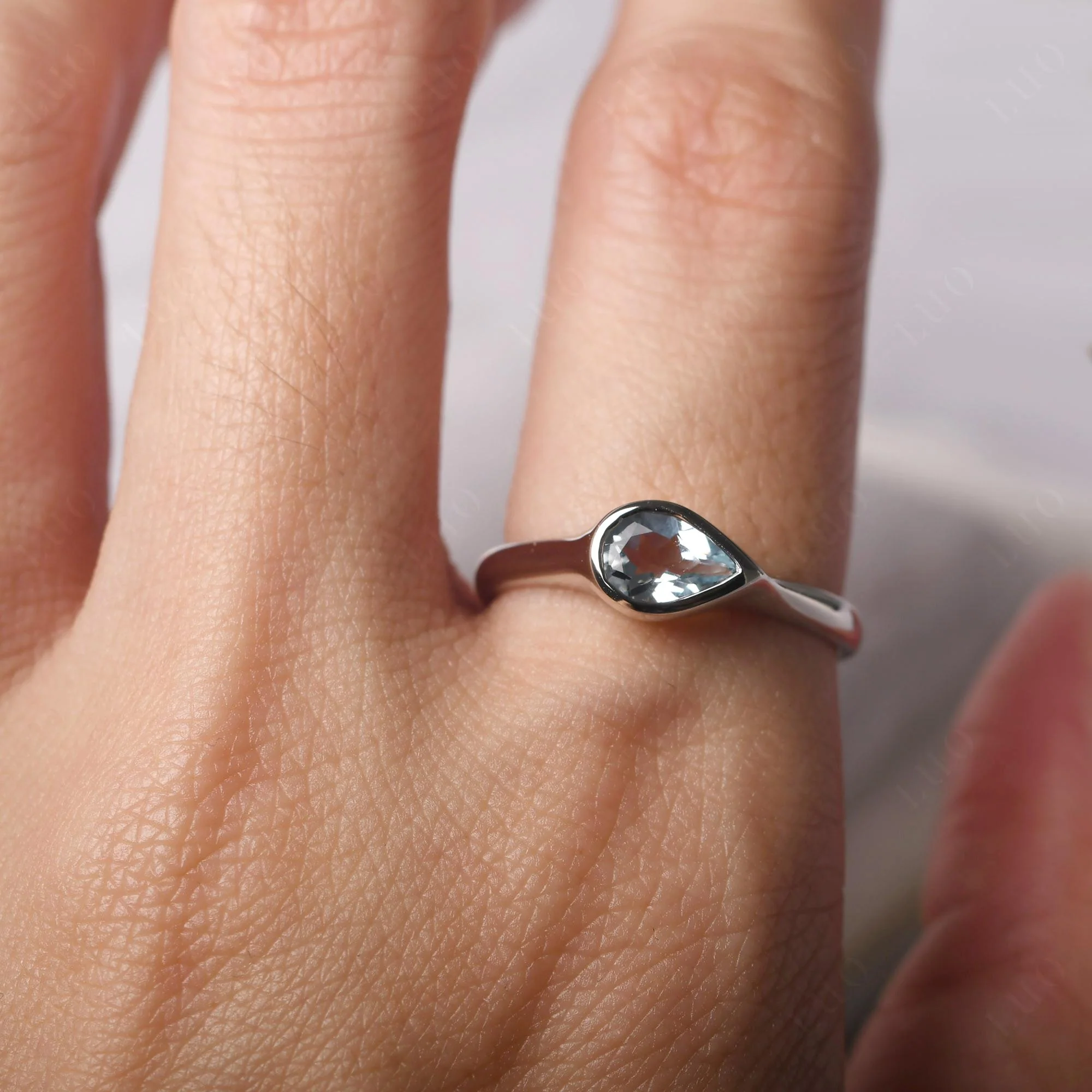 Aquamarine Bezel Pear Ring - Image 14
