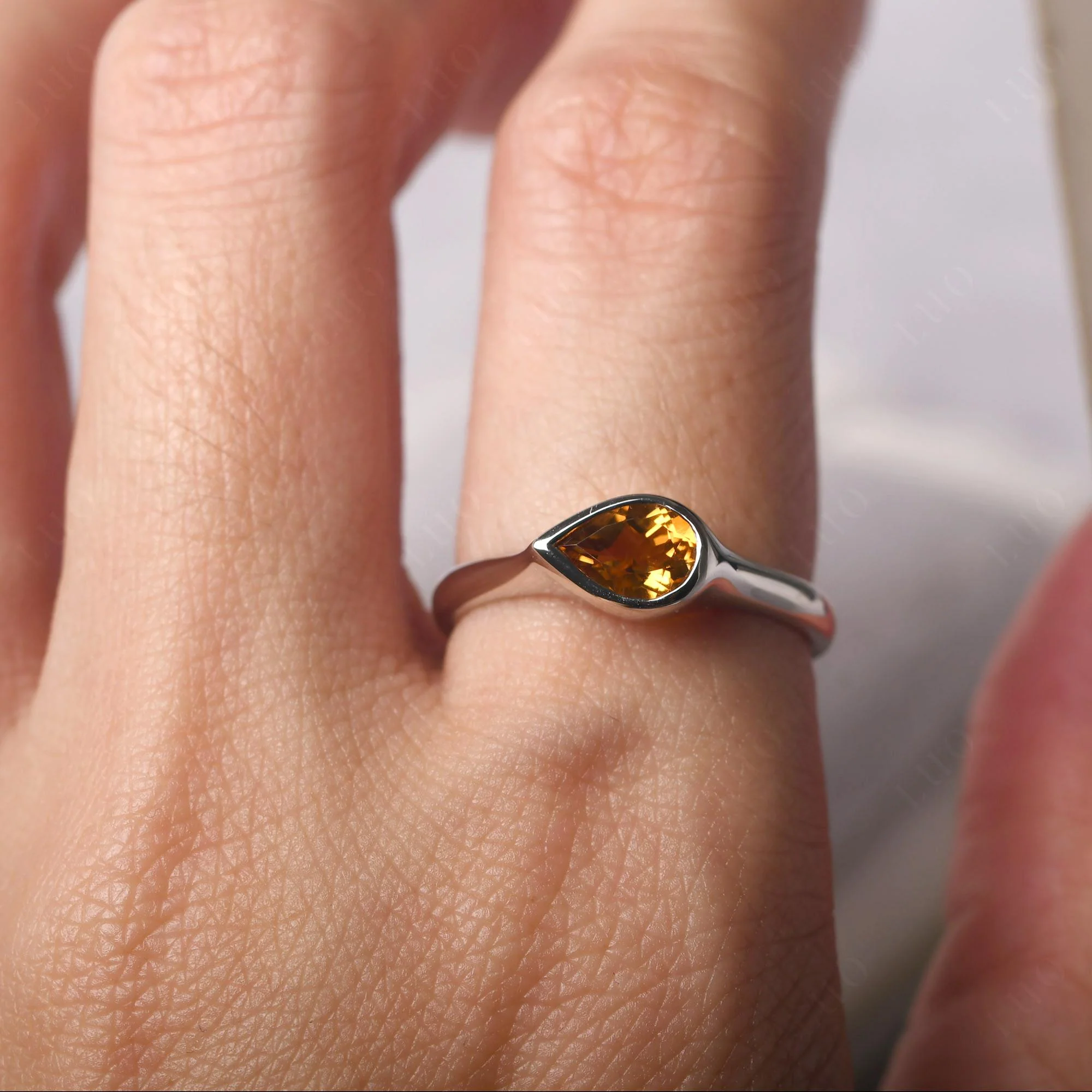 Horizontal Pear Citrine Engagement Ring - Image 14