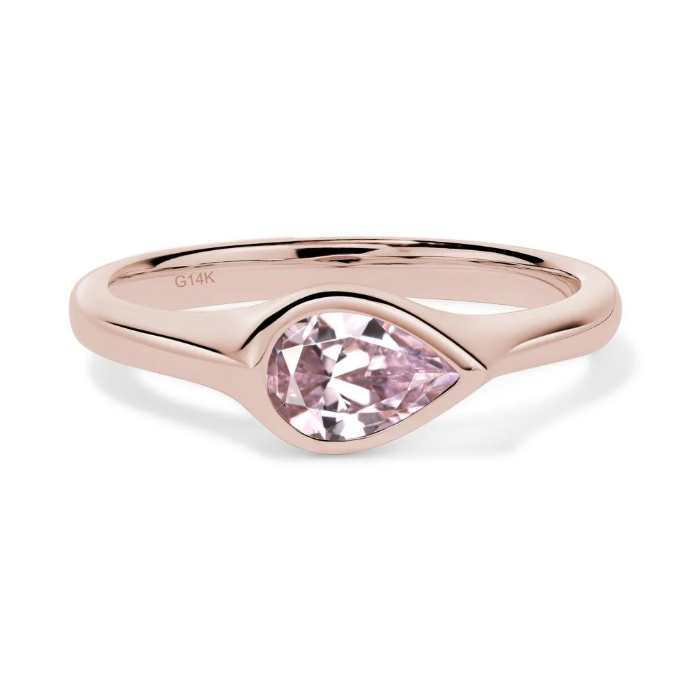 Horizontal Pear Pink Cubic Zirconia Engagement Ring