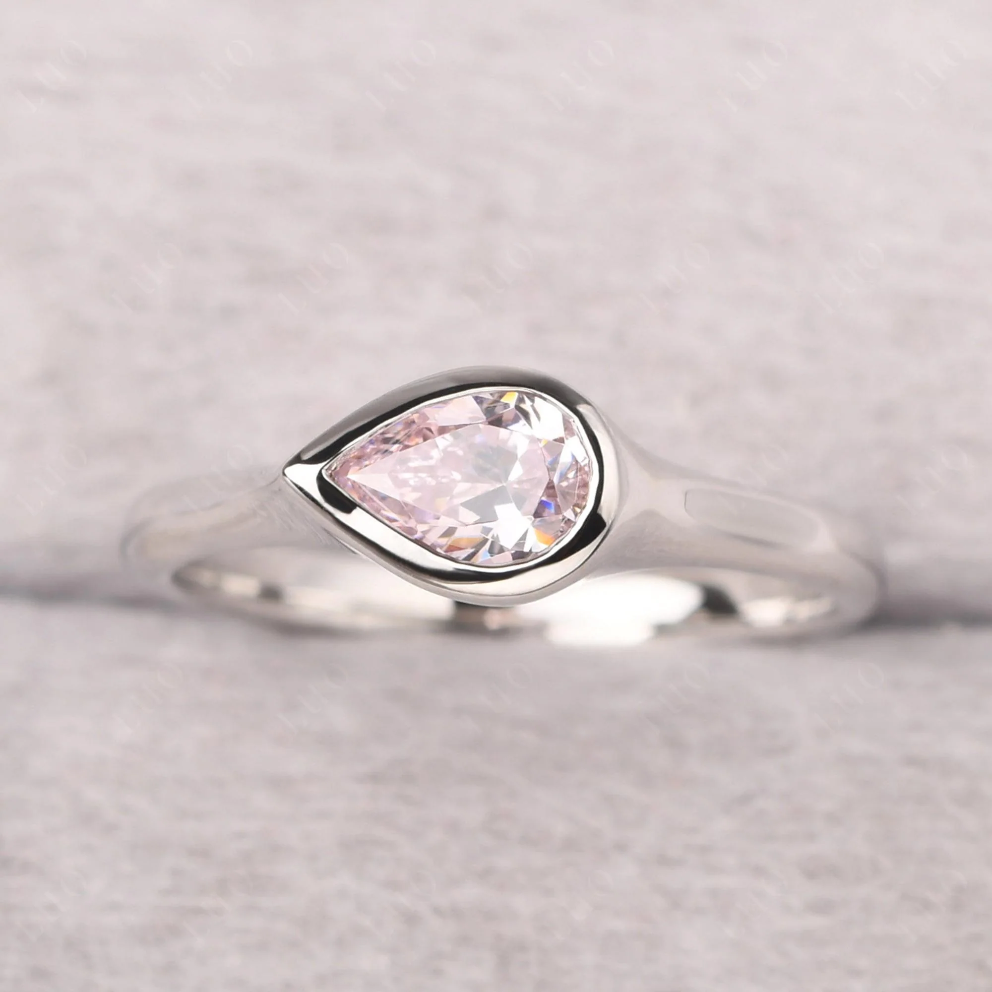 Horizontal Pear Pink Cubic Zirconia Engagement Ring - Image 11