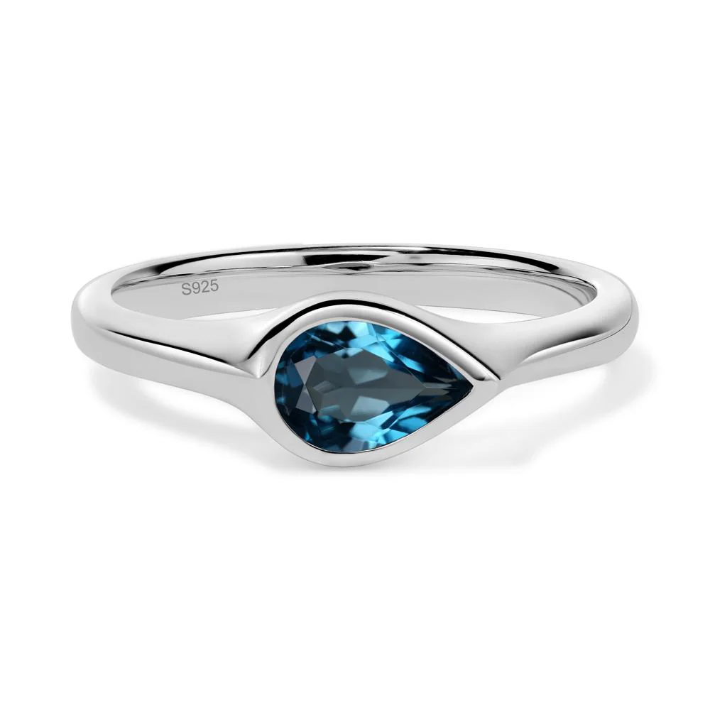 Horizontal Pear London Blue Topaz Engagement Ring