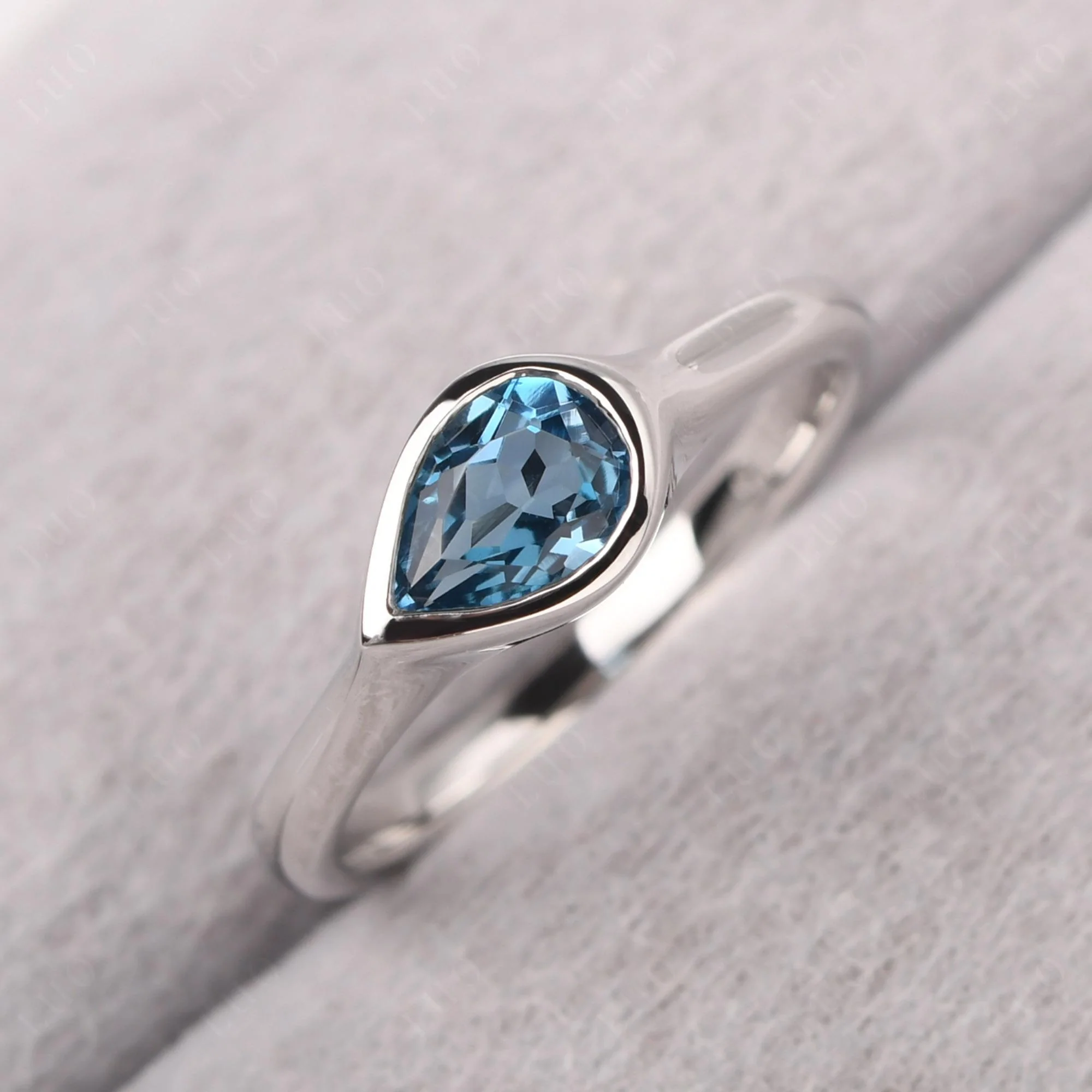 Horizontal Pear London Blue Topaz Engagement Ring - Image 10