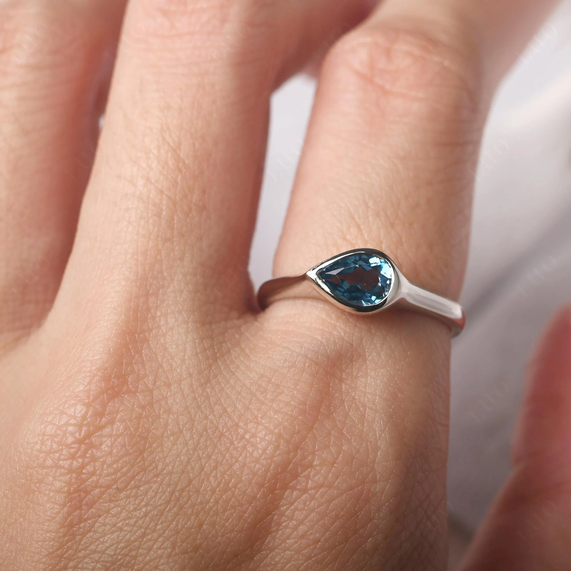 Horizontal Pear London Blue Topaz Engagement Ring - Image 14