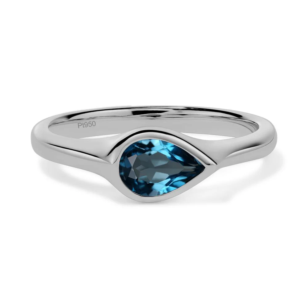 Horizontal Pear London Blue Topaz Engagement Ring - Image 6