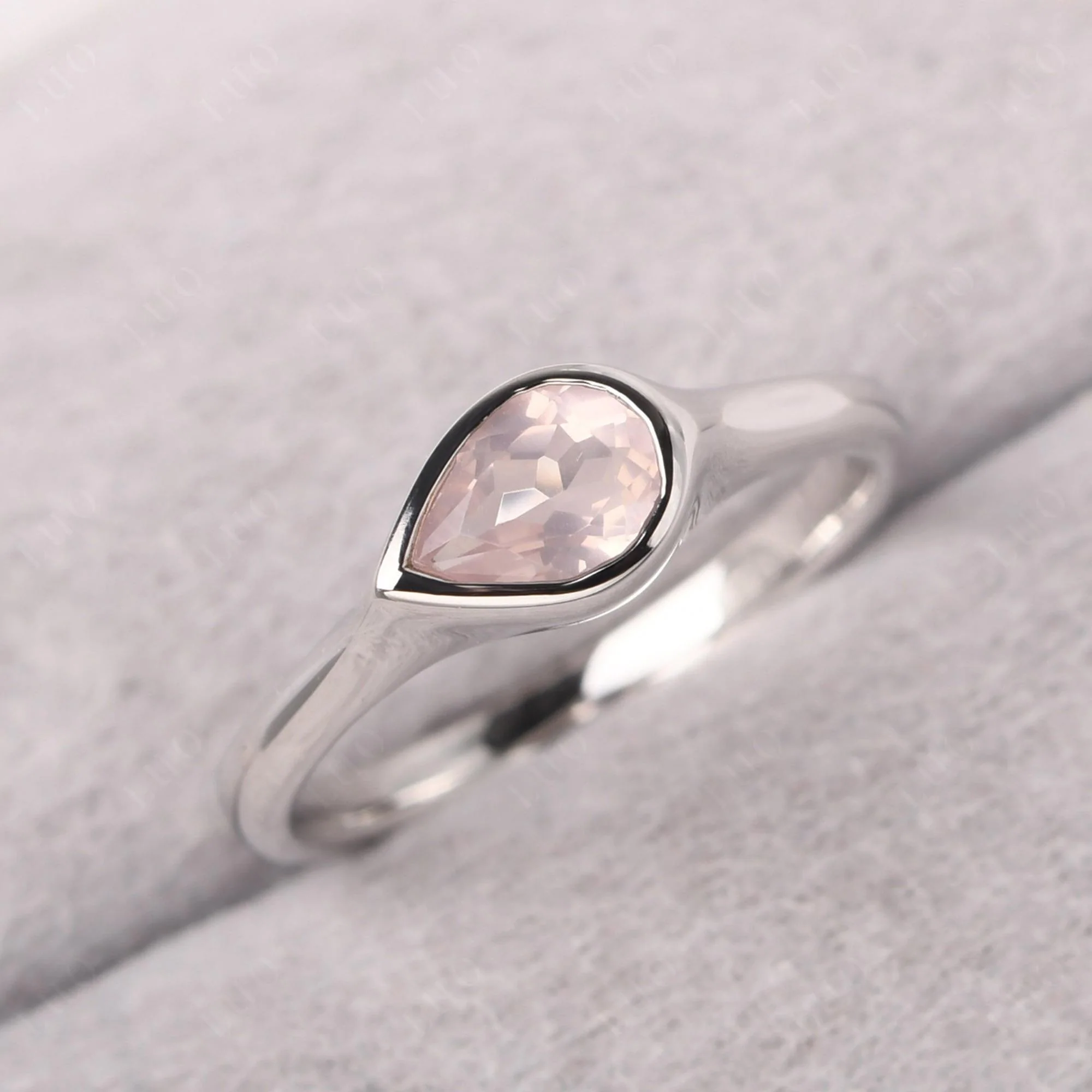 Horizontal Pear Rose Quartz Engagement Ring - Image 10