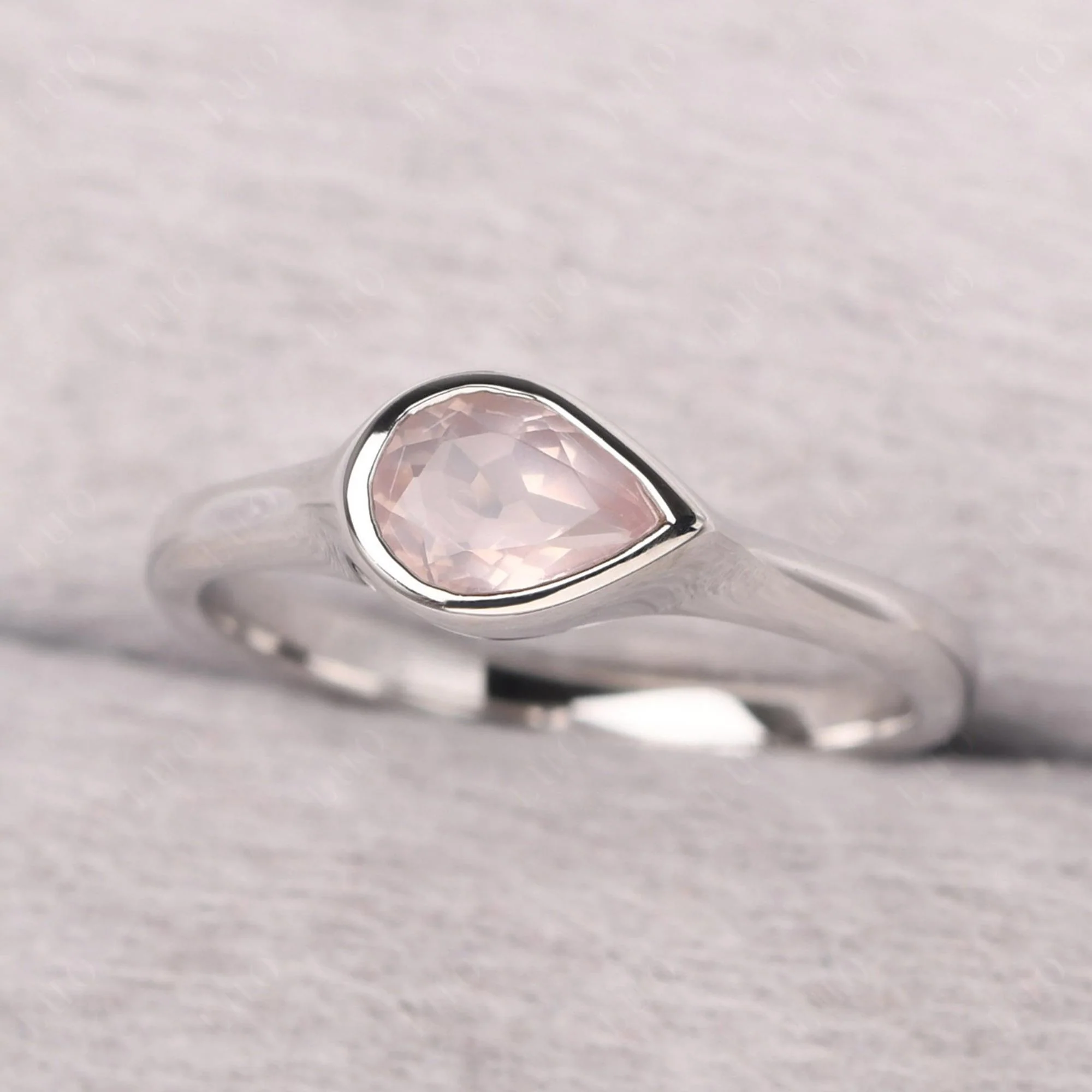 Horizontal Pear Rose Quartz Engagement Ring - Image 11