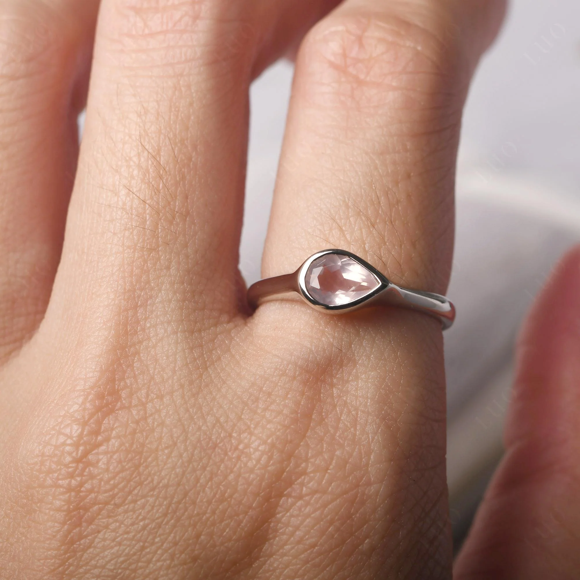 Horizontal Pear Rose Quartz Engagement Ring - Image 14