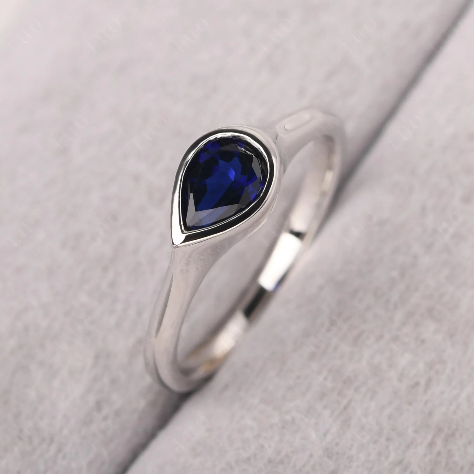 Horizontal Pear Sapphire Engagement Ring - Image 11