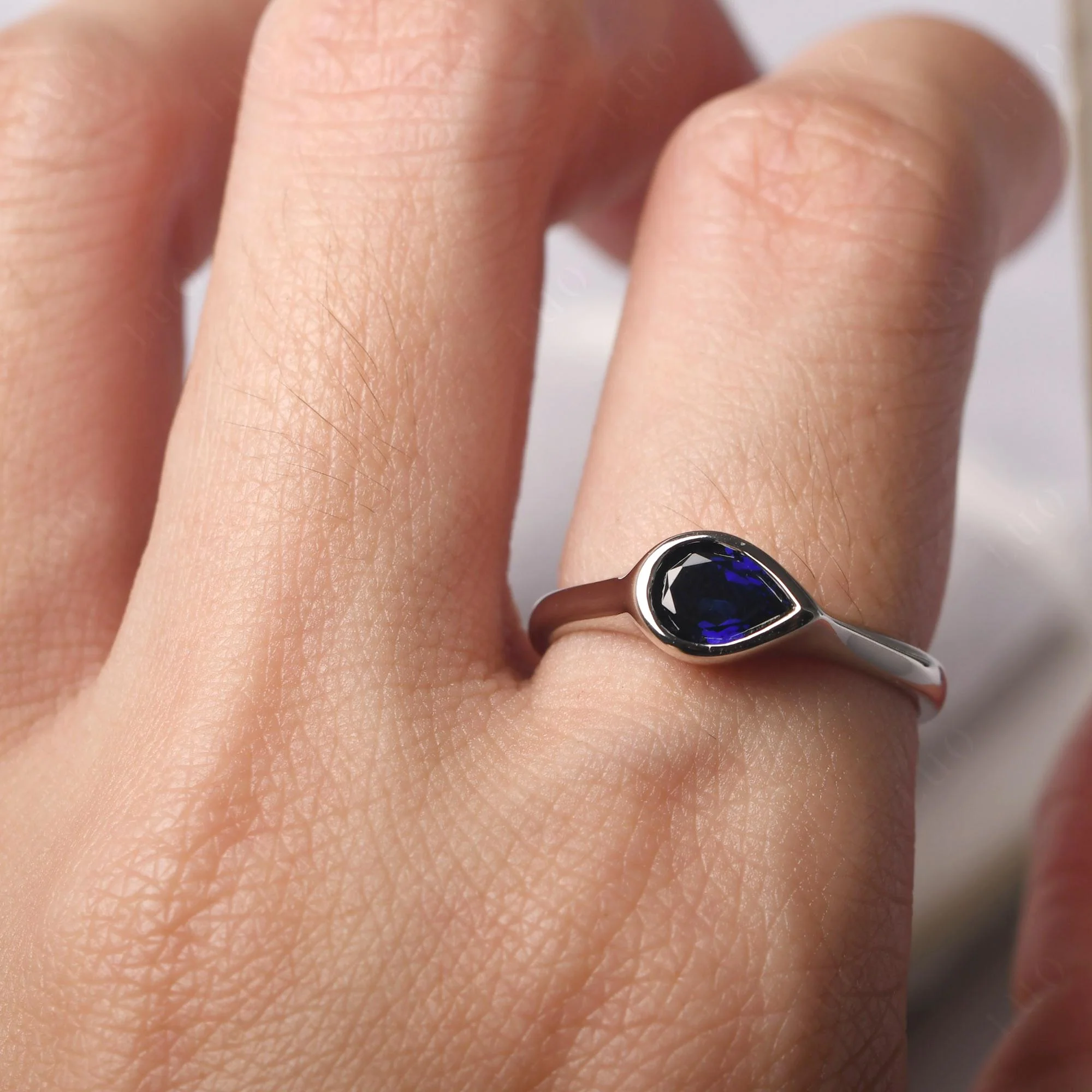 Horizontal Pear Sapphire Engagement Ring - Image 14