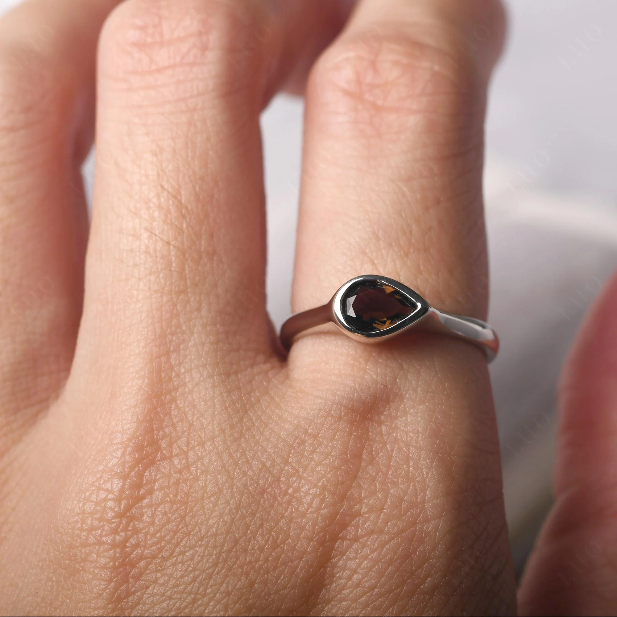 Smoky Quartz Bezel Pear Ring - Image 14
