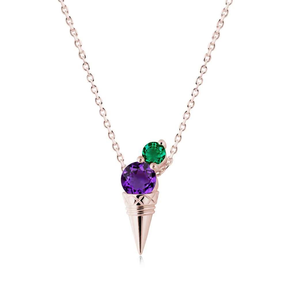 Ice Cream Inspired Amethyst and Emerald Necklace - Image 2