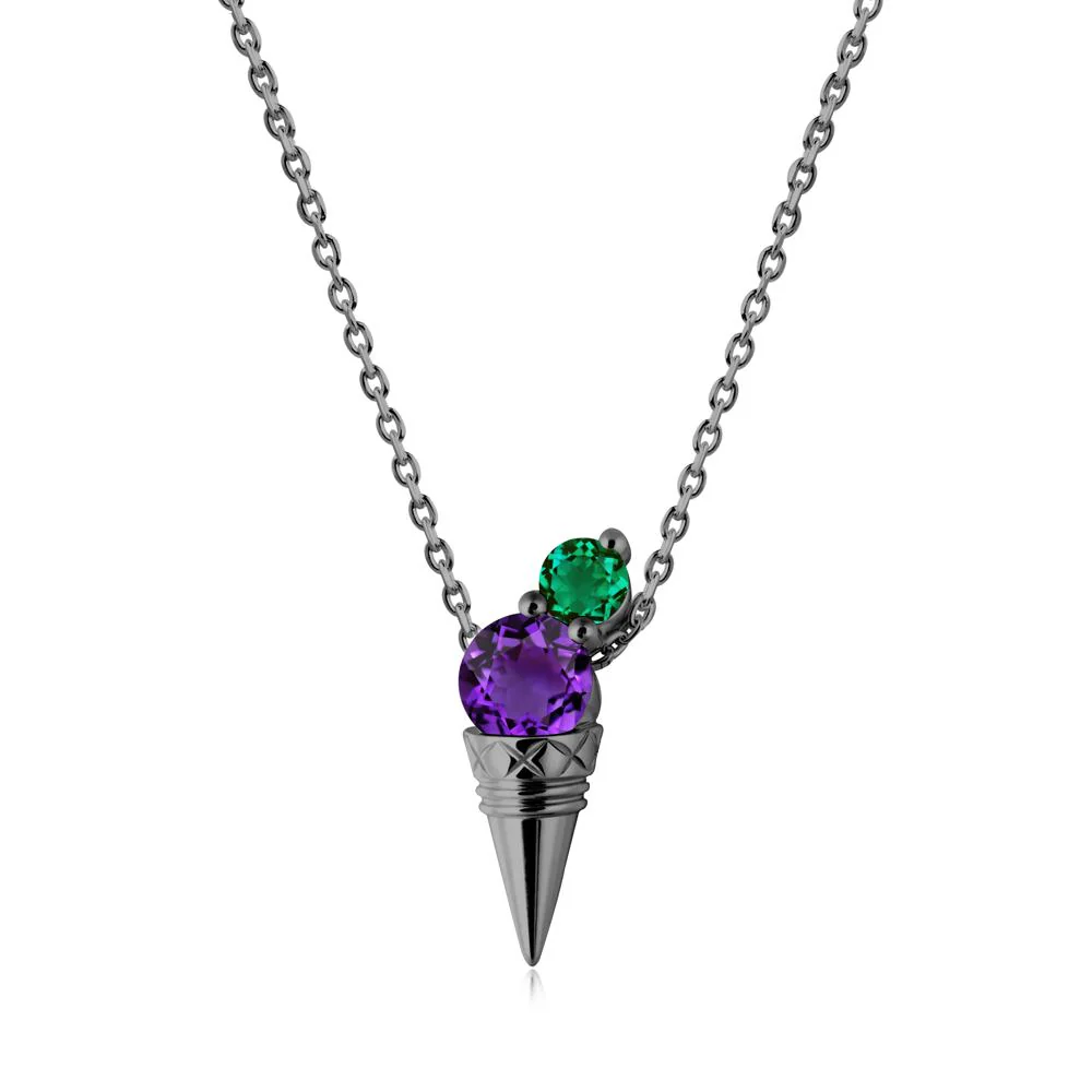 Ice Cream Inspired Amethyst and Emerald Necklace - Image 4