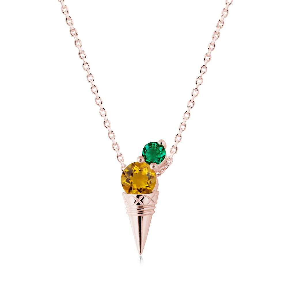 Ice Cream Inspired Citrine and Emerald Necklace - Image 5