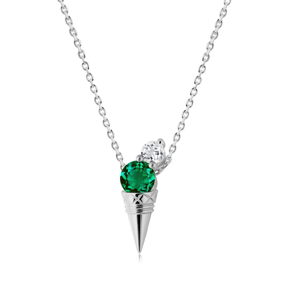 Ice Cream Inspired Emerald and White Topaz Necklace