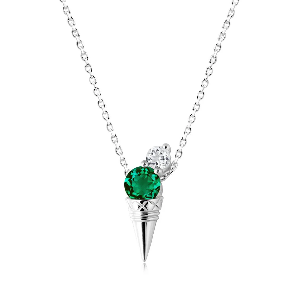 Ice Cream Inspired Emerald and White Topaz Necklace - Image 2
