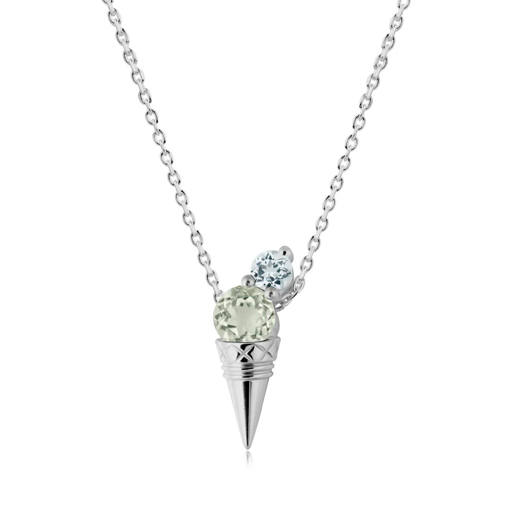 Ice Cream Inspired Green Amethyst and Aquamarine Necklace