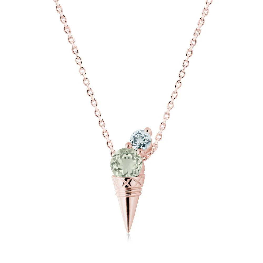 Ice Cream Inspired Green Amethyst and Aquamarine Necklace - Image 2
