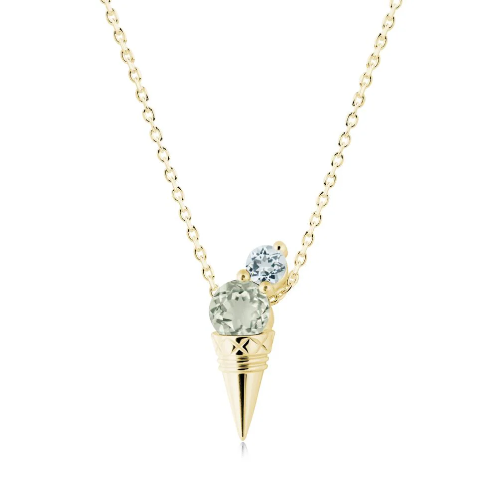 Ice Cream Inspired Green Amethyst and Aquamarine Necklace - Image 3
