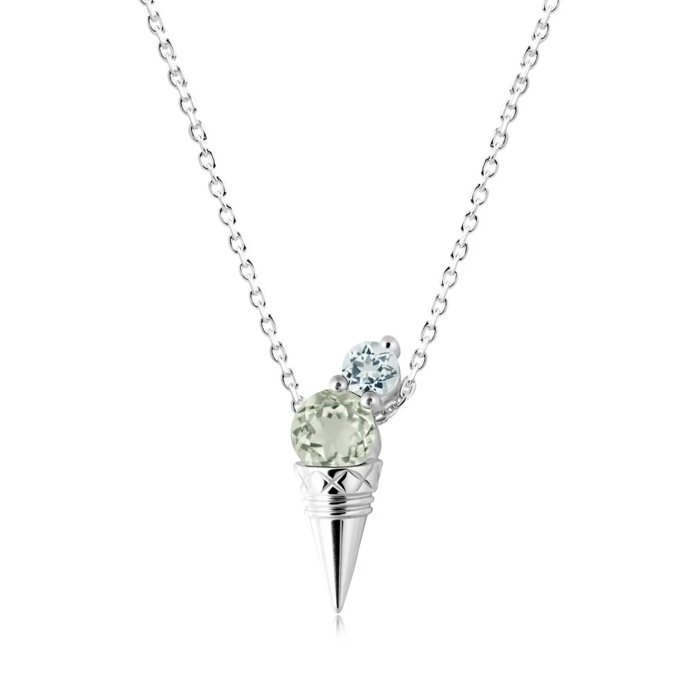 Ice Cream Inspired Green Amethyst and Aquamarine Necklace - Image 5