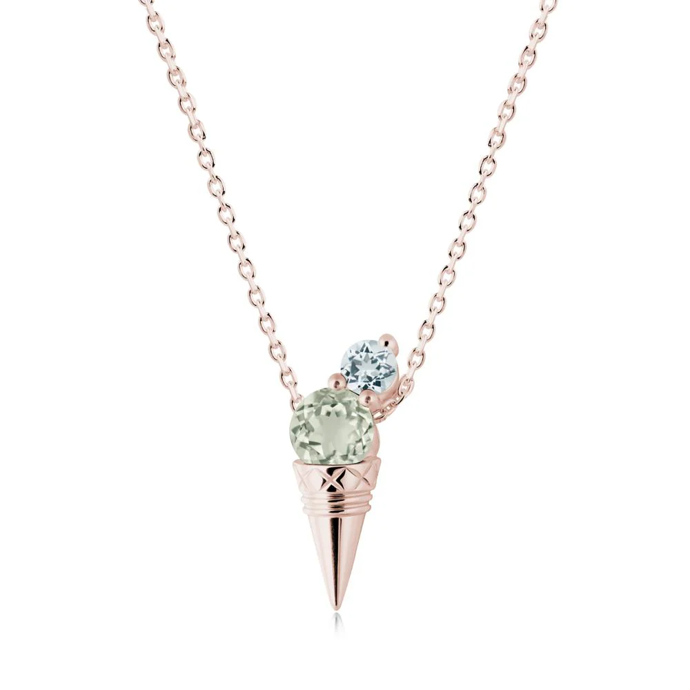 Ice Cream Inspired Green Amethyst and Aquamarine Necklace - Image 6