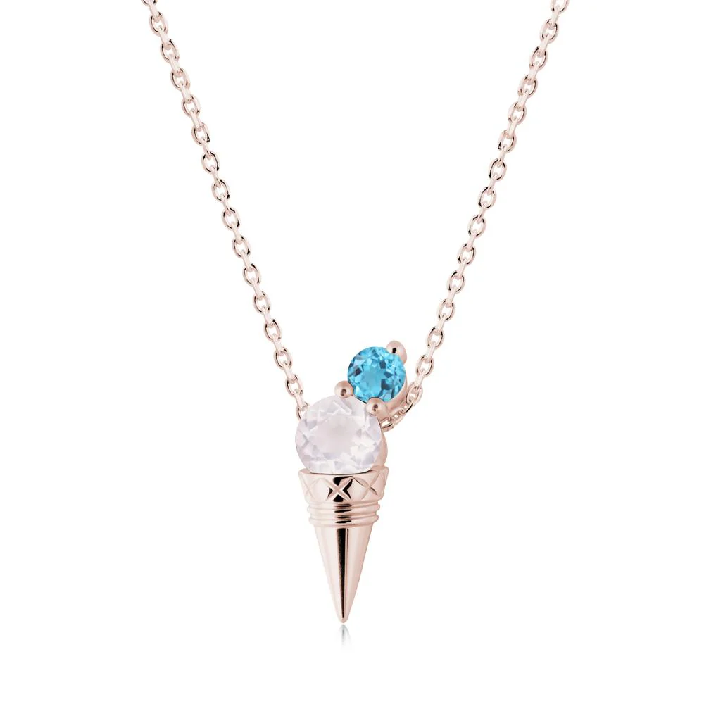 Ice Cream Inspired Rose Quartz and Swiss Blue Topaz Necklace - Image 9