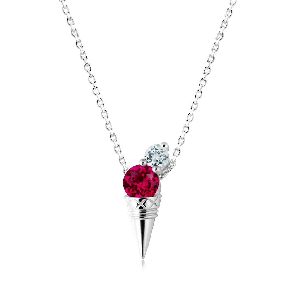 Ice Cream Inspired Ruby and Aquamarine Necklace - Image 3