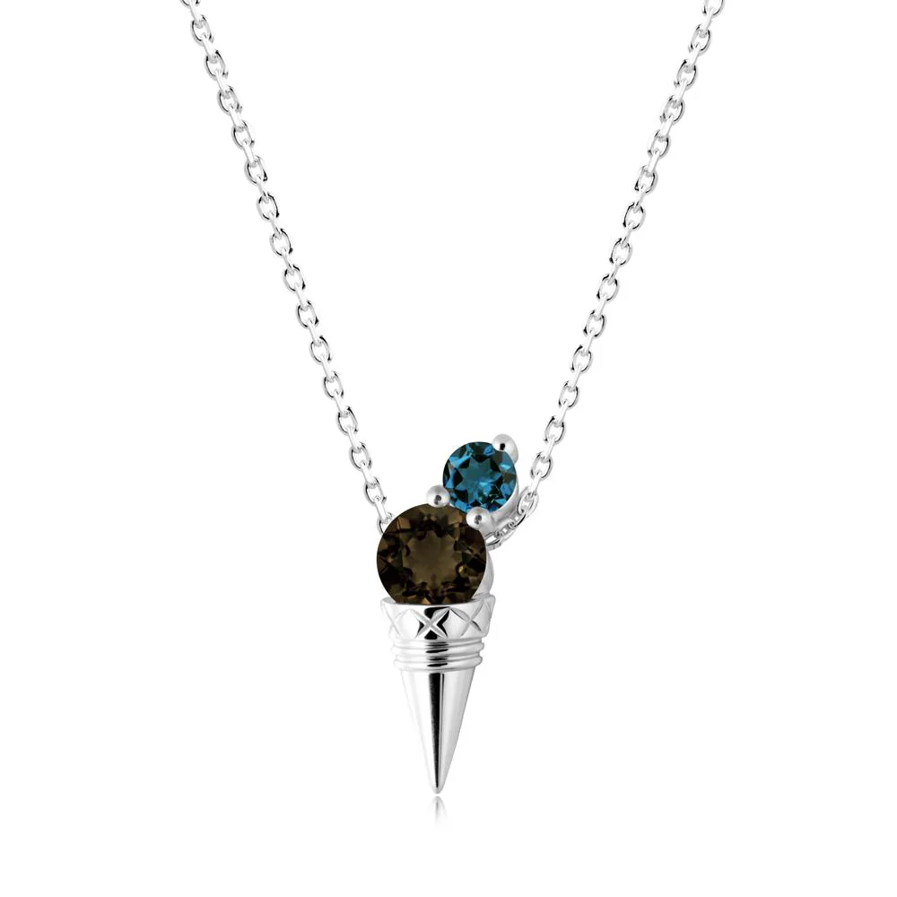 Ice Cream Inspired Smoky Quartz and London Blue Topaz Necklace - Image 2