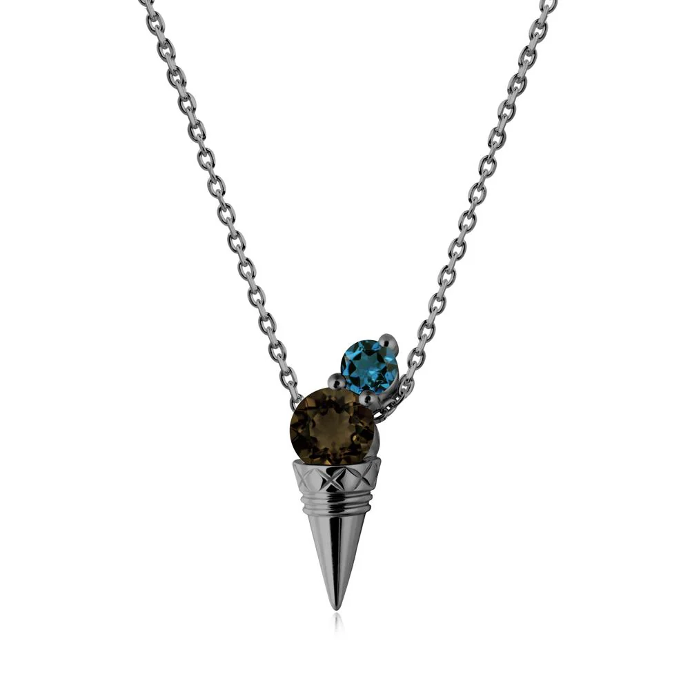 Ice Cream Inspired Smoky Quartz and London Blue Topaz Necklace - Image 3