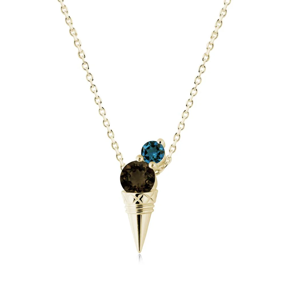 Ice Cream Inspired Smoky Quartz and London Blue Topaz Necklace - Image 4
