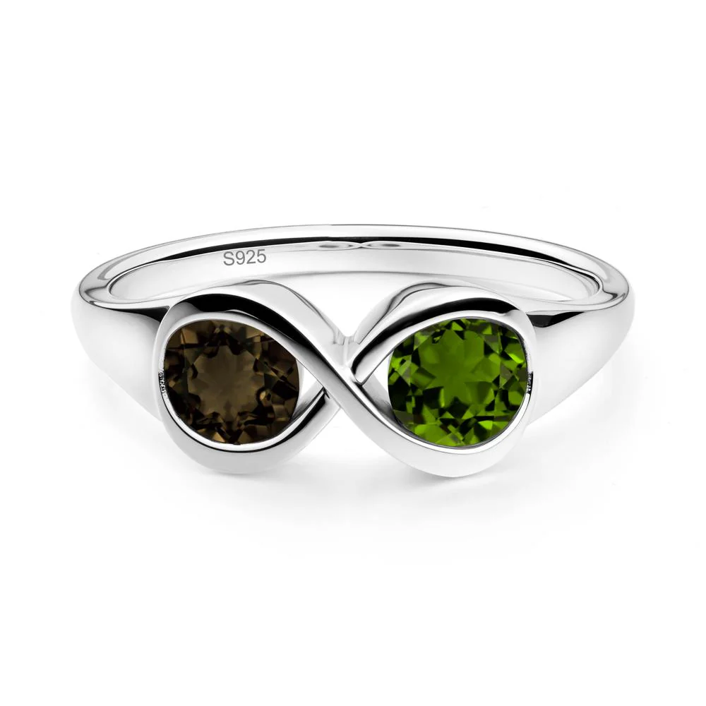 Infinity Toi Et Moi Diopside and Smoky Quartz Ring